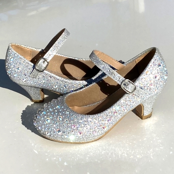 Link Other - Link Silver Sparkly Faux Diamond Rhinestone Kitten Heels Size 12 Toddler Girls